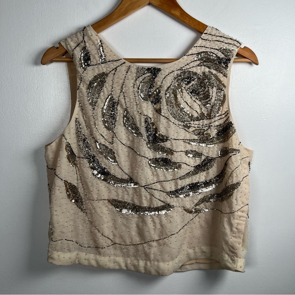 Haute Hippie New Sequin Chiffon Top/ Blouse Hand Made Women’s Medium Cream